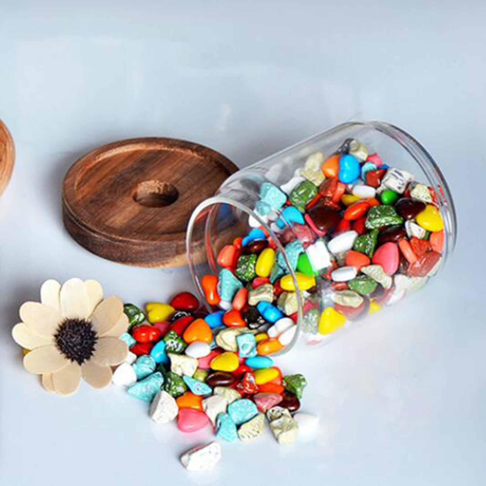 Bouteille hermétique en verre avec couvercle en bois thé Grains de café Grains récipient de nourriture