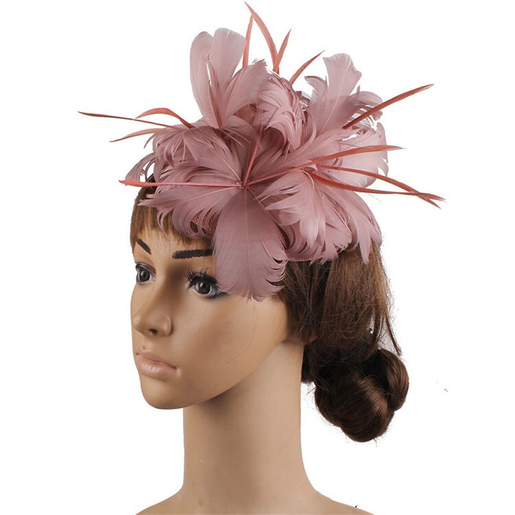 Fs Vrouwen Hoeden Vlas Wit Tovenaar Hoed Voor Bruiloft Cocktail Elegante Vrouwelijke Britse Dame Kerk Veer Hoeden Derby Fedora: Skin Pink