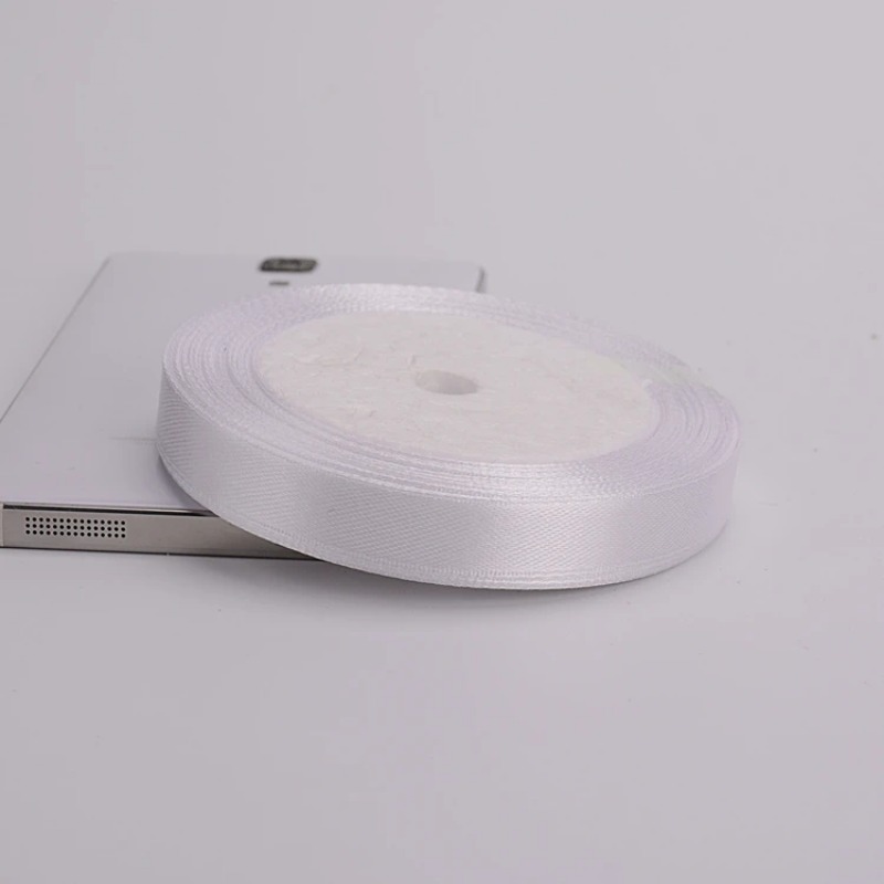 Cinta de tela satinada de poliéster blanco para decoración de tartas, cintas para envolver pasteles, accesorios de bricolaje, 6mm-50mm, 25 yardas