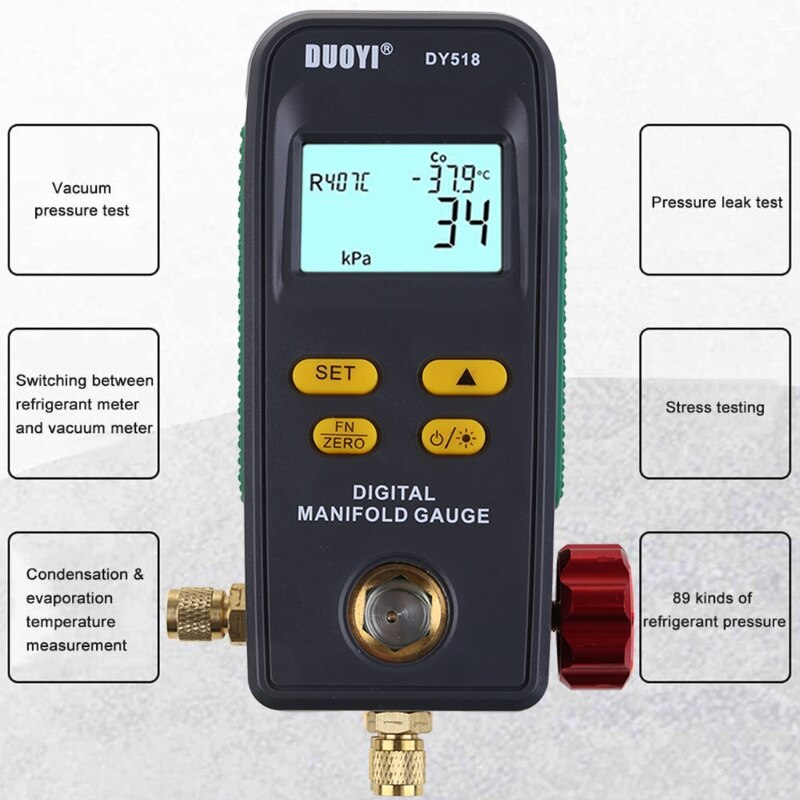 Diagnostic Manifold Gauge Set High-Precision Refrigeration Digital Manifold Gauge Set HVAC Pressure Gauge Kit for Test