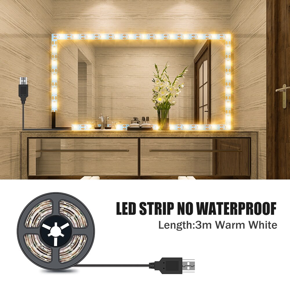 Led Make-upspiegel Licht Vanity Lamp Strip 5V USB Backlight LED Flexibele Lamp Tape Kaptafel Spiegel Lamp Voor Badkamer Decor: Cold White