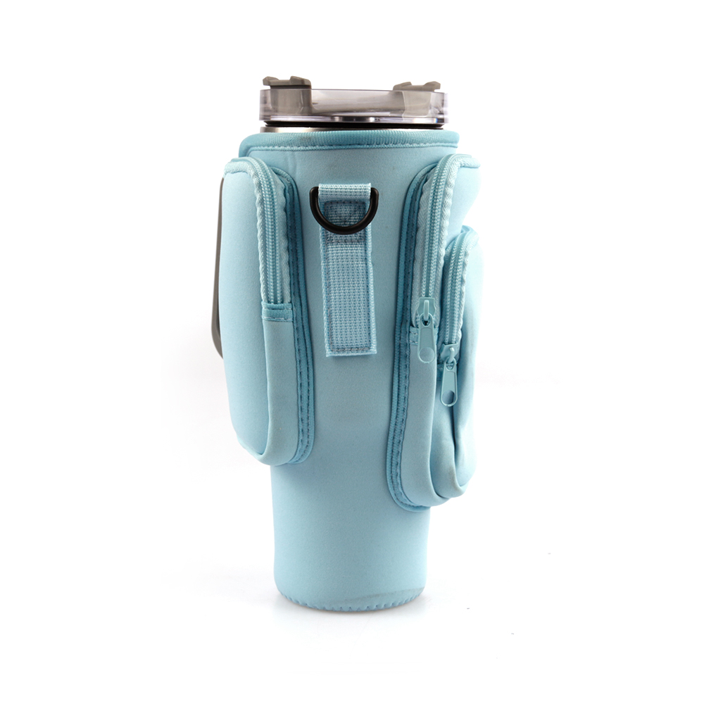 30oz 40oz Neopreen Waterfles Cover voor Stanley Quencher Cup Geïsoleerde antislip Anti-val Beschermhoes met riemzak: Light Grey