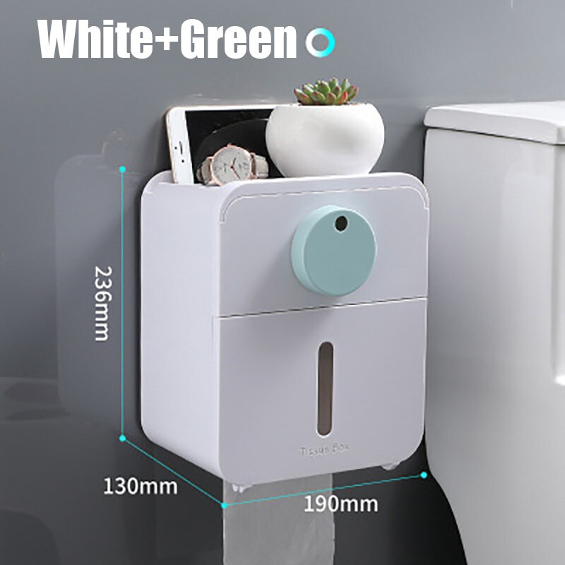 Baispo dobbeltlags tissueboks i toilet vægmonteret papirholder drænbar servietholder wc organizer badeværelsestilbehør sæt: Hvidgrøn