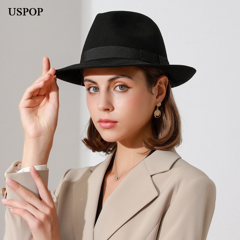 USPOP-sombrero Fedora de Jazz de ala corta para mujer, sombrero de lana para Otoño e Invierno