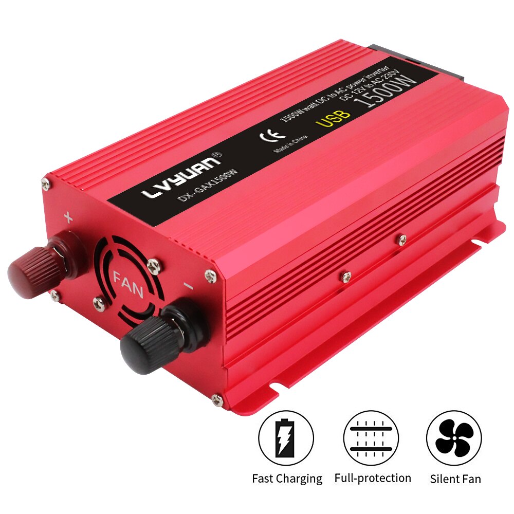 Dc12v till  ac 230v 1500w peak eu-uttag usb bilomvandlare boost fordonsförsörjning modifierad sinusvågseffektomriktare