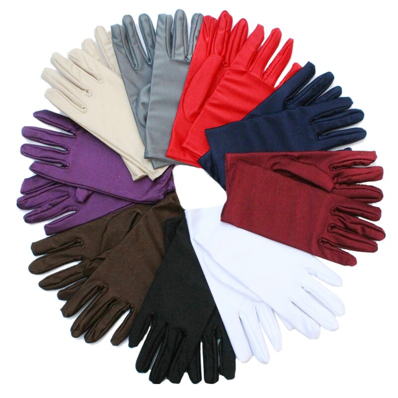 Women Wrist Plain White Color Performance Short Gloves Waitress Manner Ceremonial Miittens For Ladies