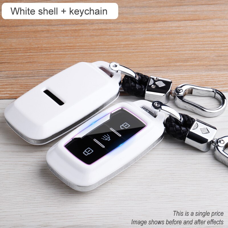 Chery Carbon Fiber Abs Key Case Voor Jetour X70 X90 X95 3 Knoppen Smart Remote Fob Cover Sleutelhanger Protector Bag: WHITE