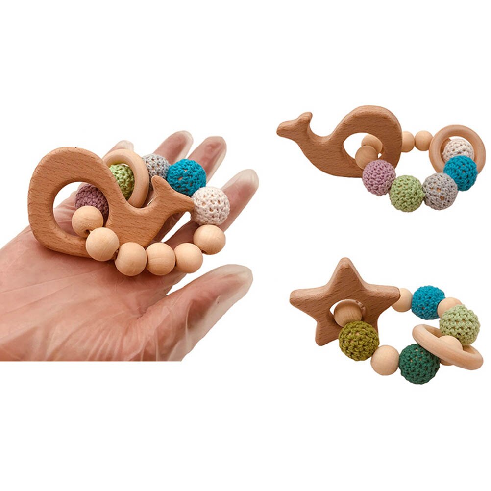 Massaggiagengive in legno bracciale per bambini gioielli a forma di animale dentizione per passeggino sonaglio in legno organico perline in silicone