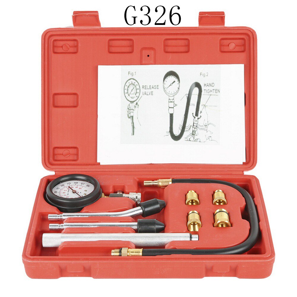 Car Pressure Gauge Tester Kit Motor Auto Petrol Engine Cylinder Motorcycle Pressure Gauge with Adapter Compression Tester Tools: white