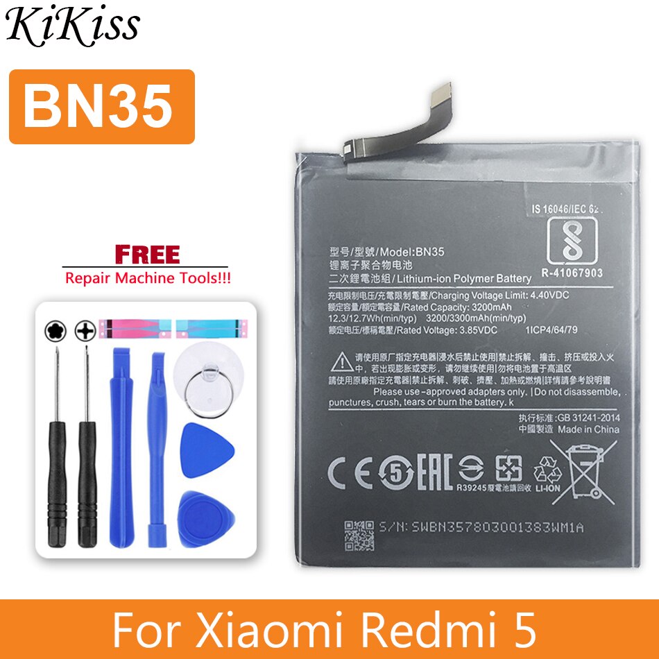 Bateria bm47 para xiaomi redmi 4x 3 3s 3pro/redmi 5 plus 5a/redmi note 4 4x bataria 5a 3 pro bm 47 46 bn 41 43 bm46 bn41 bn43: BN35-Redmi 5