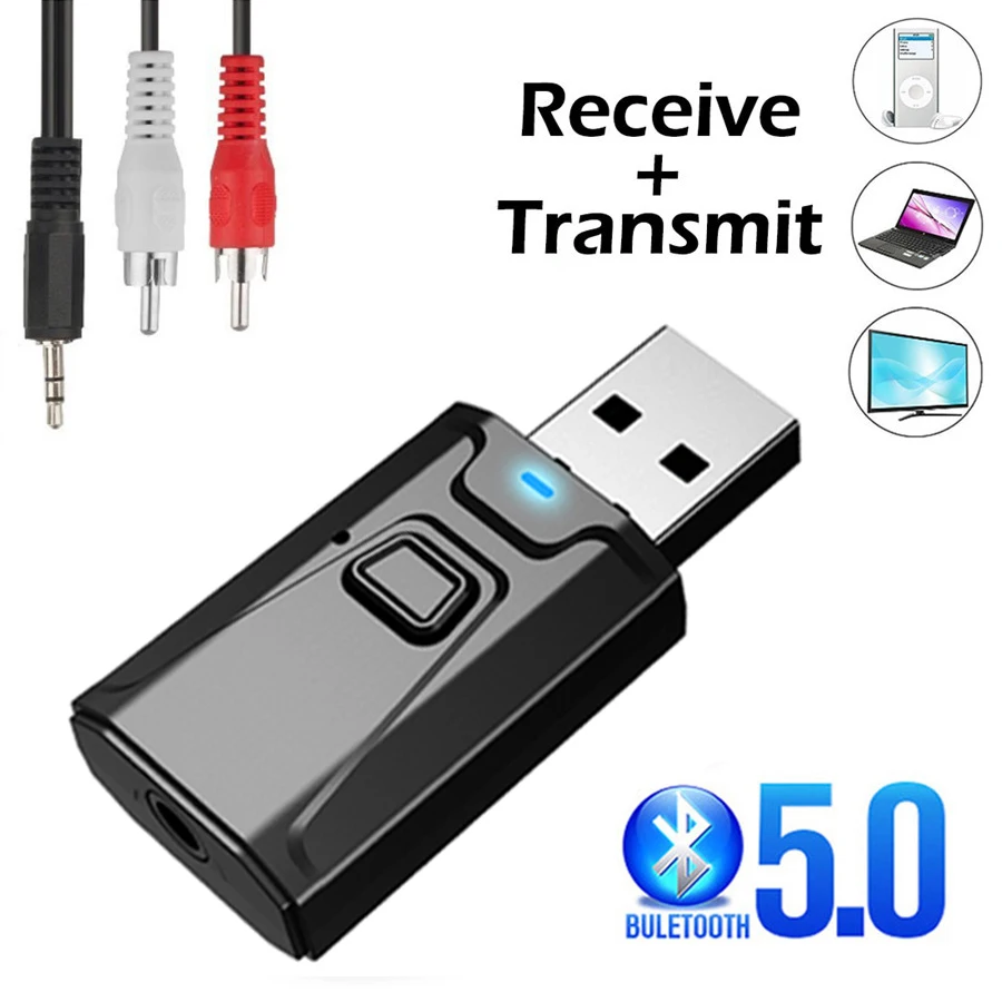 USB Bluetooth 5.0 Nadajnik Odbiornik Mikrofon 3 w 1 Adapter EDR Dongle 3,5 mm AUX do TV PC Słuchawki Domowe Stereo Samochodowe HIFI Audio
