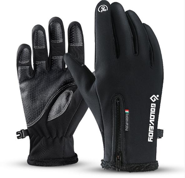 Guantes deportivos al aire libre GOLOVEJOY DB03 Unisex dedo completo polar térmico ciclismo senderismo pantalla táctil esquí Golves: Black / L