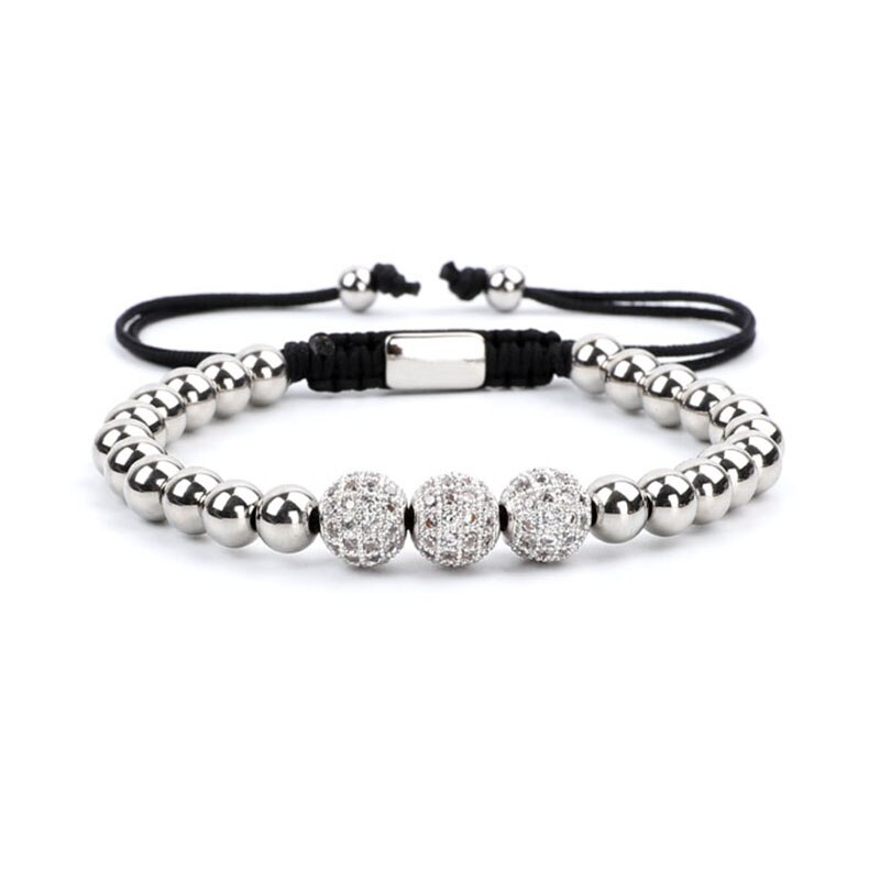 Women Men Bracelet CZ Micro Pave Ball Stainless Steel Macrame Friend Bracelet Men Jewelry