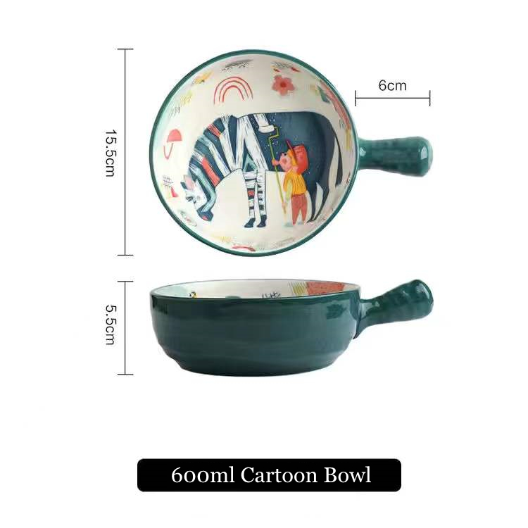 Cuenco de cerámica de un solo Mango, cuenco de fideos con de cuento de hadas de dibujos animados, cuenco grande, cuenco para restaurante, decoración del hogar: Type 04