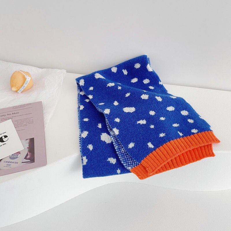 Moda coreana estilo estrangeiro leopardo impressão contraste cor cachecol de malha das crianças outono inverno meninos meninas bebê quente cachecóis: Azul marinho