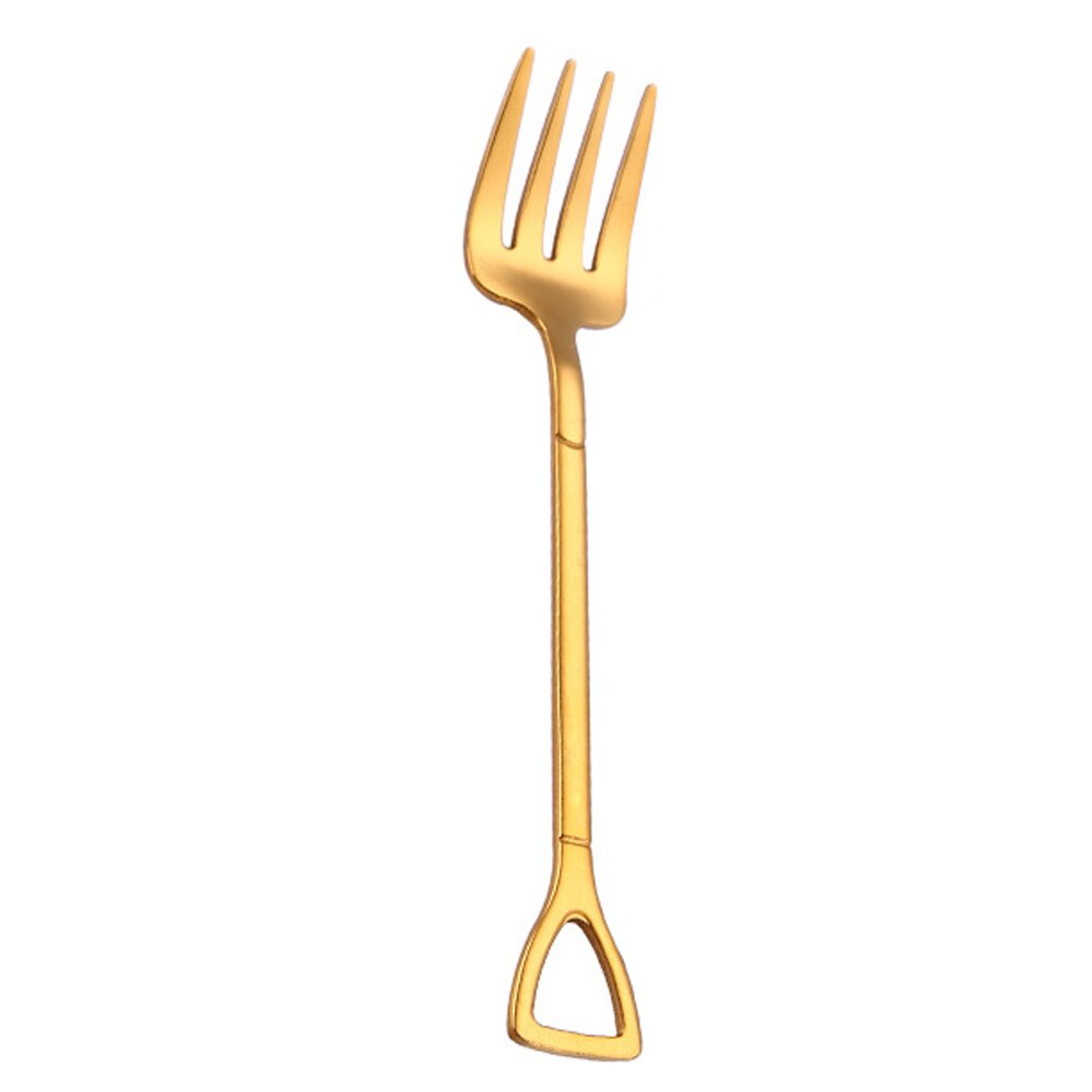 Colorful Metal Spoons Forks Stainless Steel Small Shovel Ice Cream Spoon Fork Tableware Coffee Stirring Spoon Kitchen Accessory: gold fork