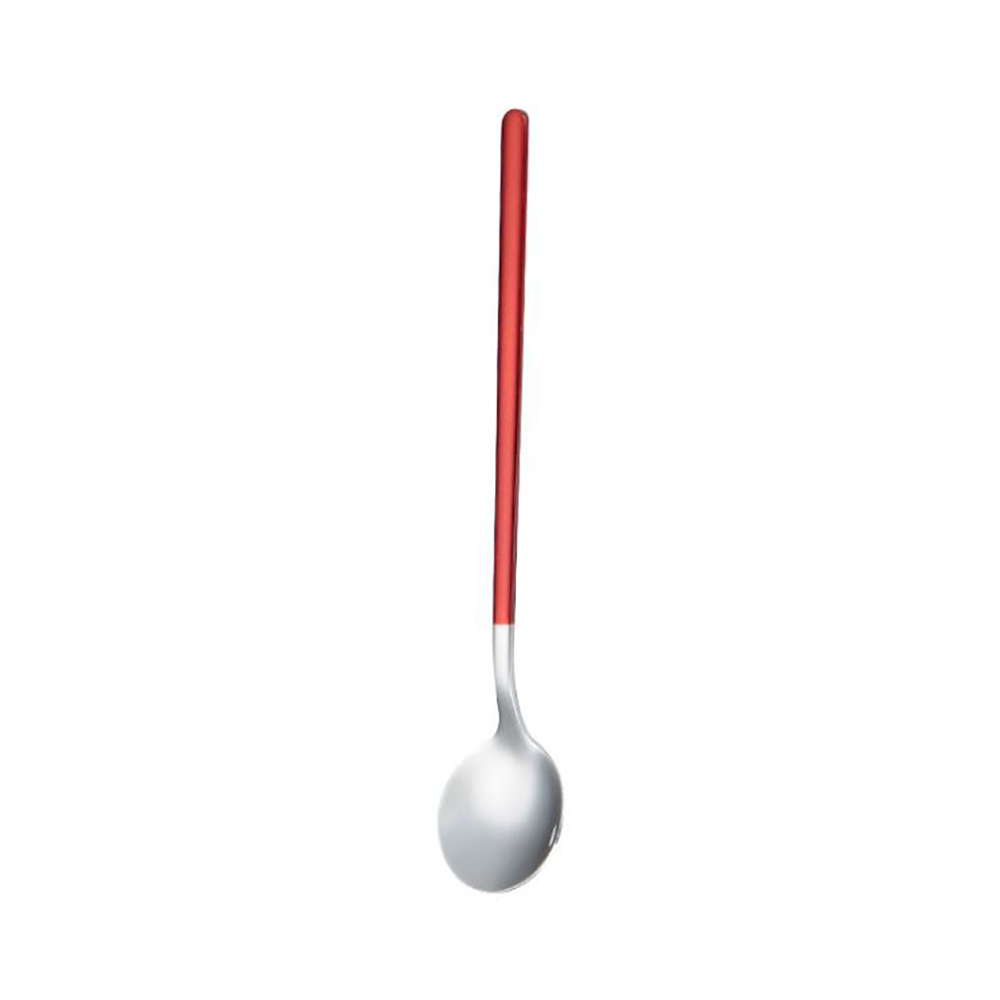 1Pcs 304 Stainless Steel Spoon Small Round Spoon For Ice Cream Dessert Spoon Coffee Stirring Spoon Round Head Spoon: Red Silver