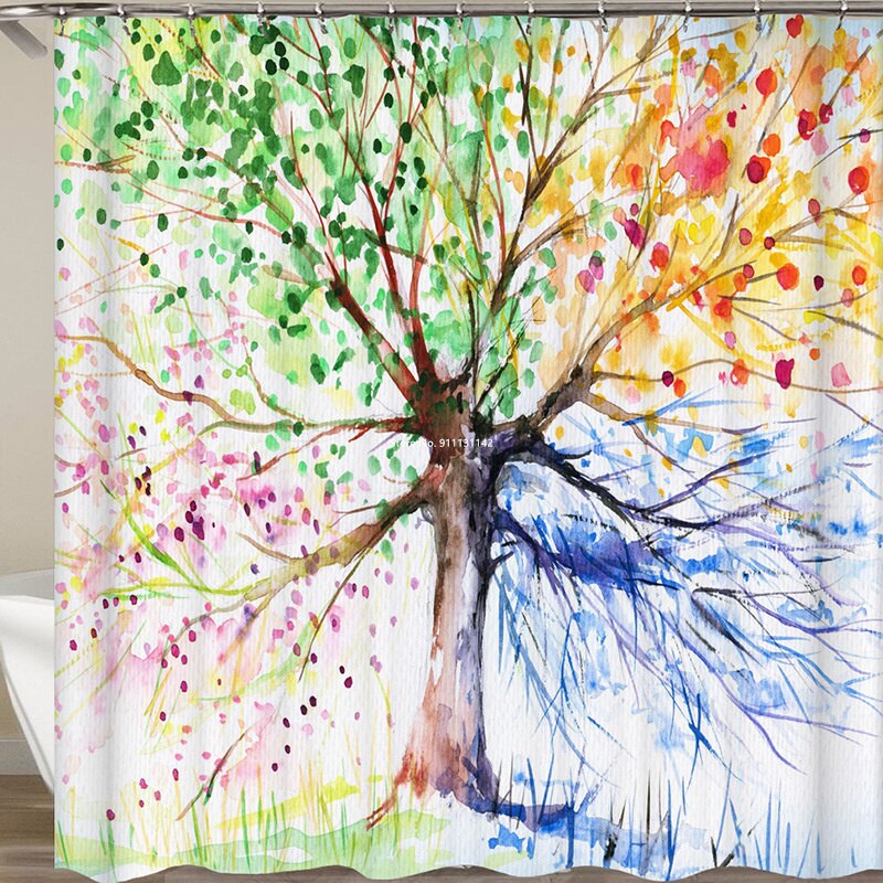 Kleur Geschilderd Plant Dier Digital Printing Badkamer Douchegordijn Polyester Waterdicht Douche Partitie Gordijn: 4 / 180*180 cm