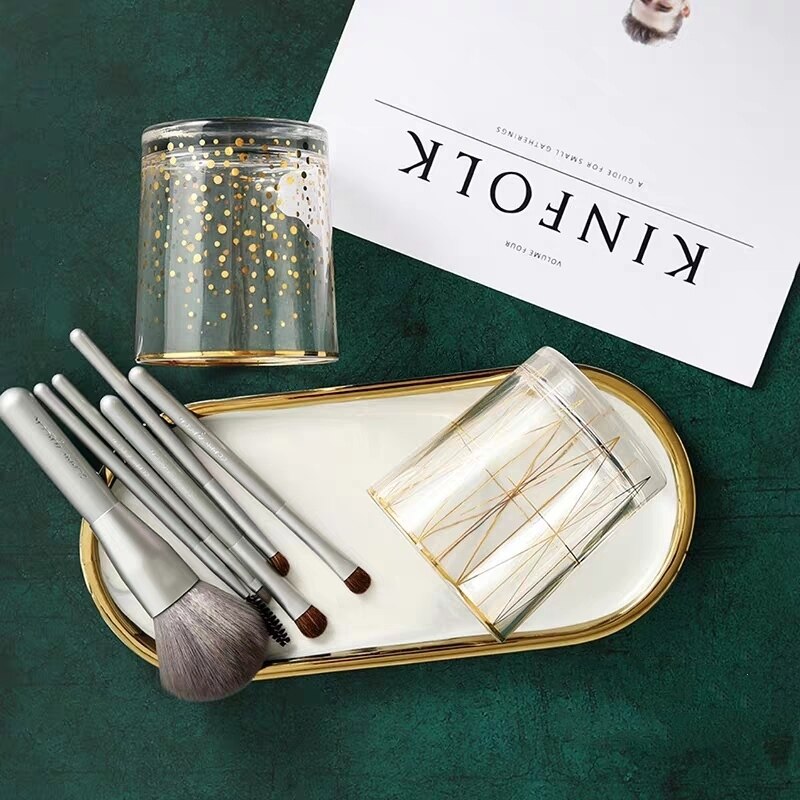 Glass Makeup Brushes Holder Make up Organizer Table Cosmetic Brush Bottle Jewelry Storage Box Ornaments Tray