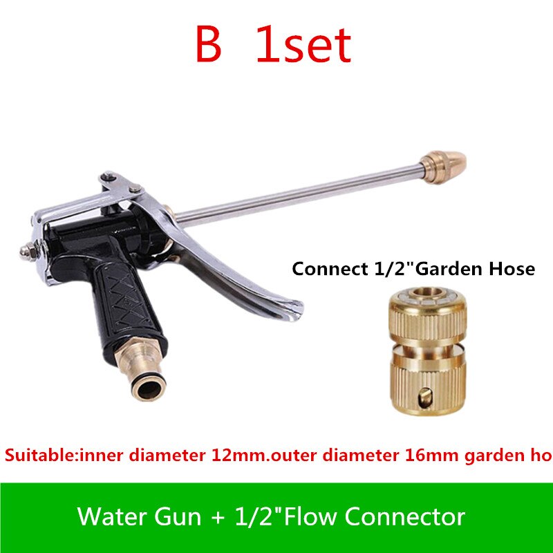 Messing Lange Pole Tuin Water Guns Sproeikop Wassen Auto Drenken Fower Cleaning Tuin Irrigatie Slang Connector: B   1set