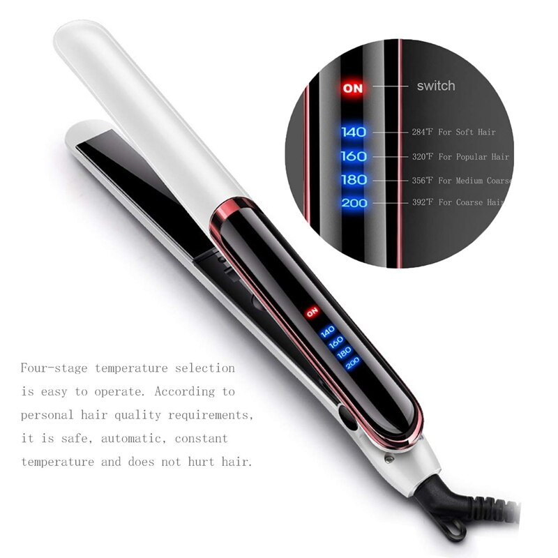 Fer à lisser pour cheveux raides cheveux bouclés sec-humide double usage fer plat Led numérique redressage (blanc) prise ue