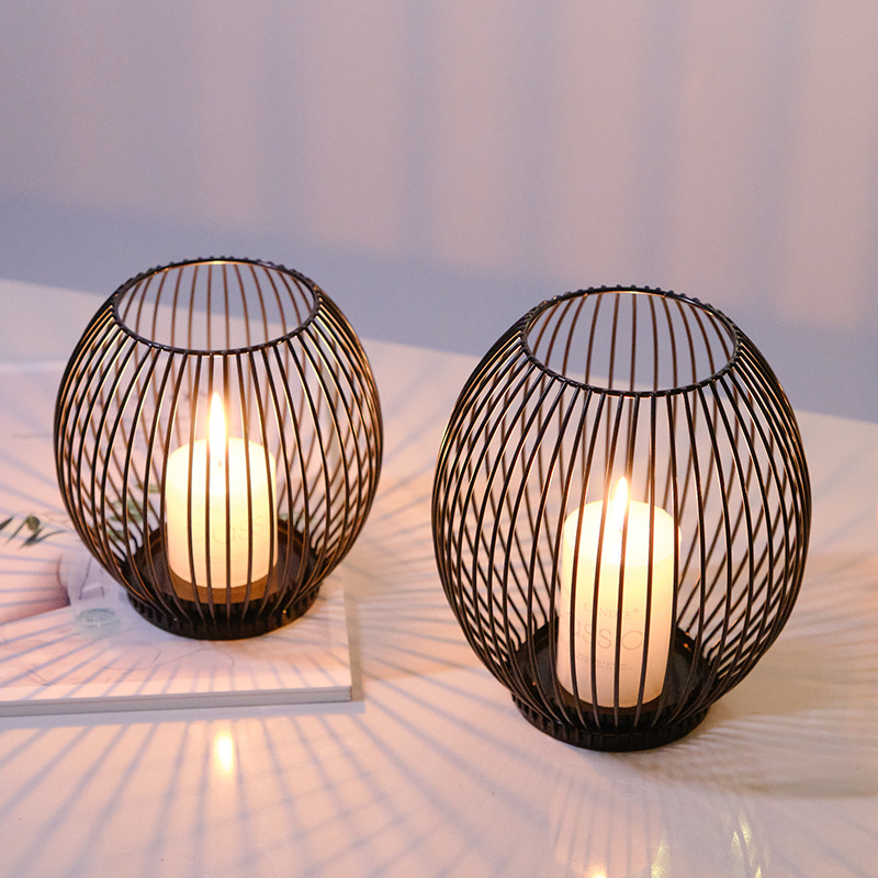 Candelabro de linterna de Metal europeo, adornos de Arte y manualidades, portavelas negro dorado, decoración del hogar