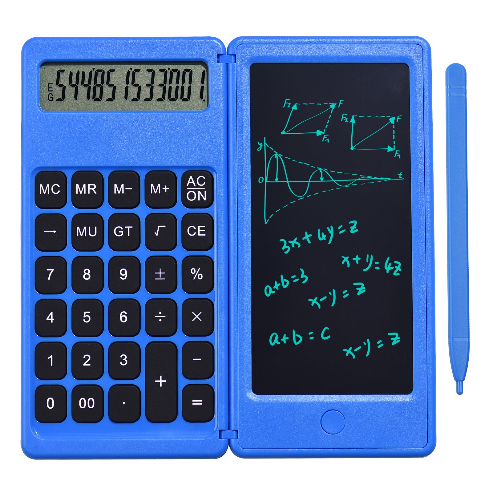 6 Inch LCD Writing Tablet Foldable Calculator Digital Drawing Pad 12 Digits Display with Stylus Pen Erase Button for School: Blue