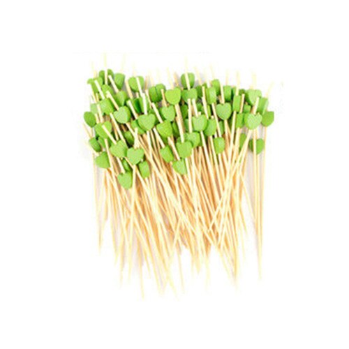 100 pièces 12cm jetable bambou coeur brochette fruits Dessert gâteau signe Cocktail choisir mignon nourriture bâton Buffet décoration de gâteaux fête: Vert