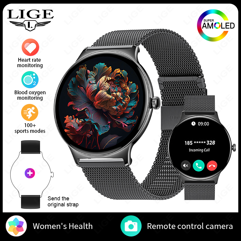 LIGE Nuovo Astuto Della Vigilanza Delle Signore 466*466 AMOLED HD Schermo Braccialetto di Salute delle Donne Quadranti Personalizzati Chiamata Bluetooth Sport Smartwatch Delle Donne: Rosso