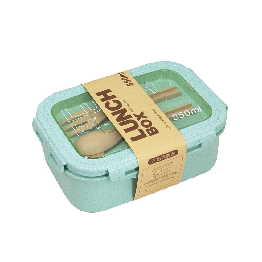 Magnetron Lunchbox Milieuvriendelijk Bpa-Vrij Tarwestro Bento Box Met Eetstokjes Keuken Voedselcontainer Soep Kan Met Lepel: Blauw