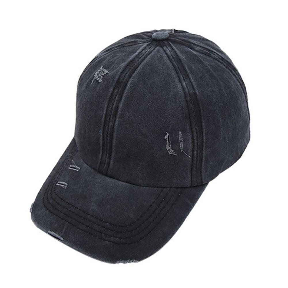 Adjustable Ponytail Distressed Washed Denim Baseball Hat Season Sale: BG