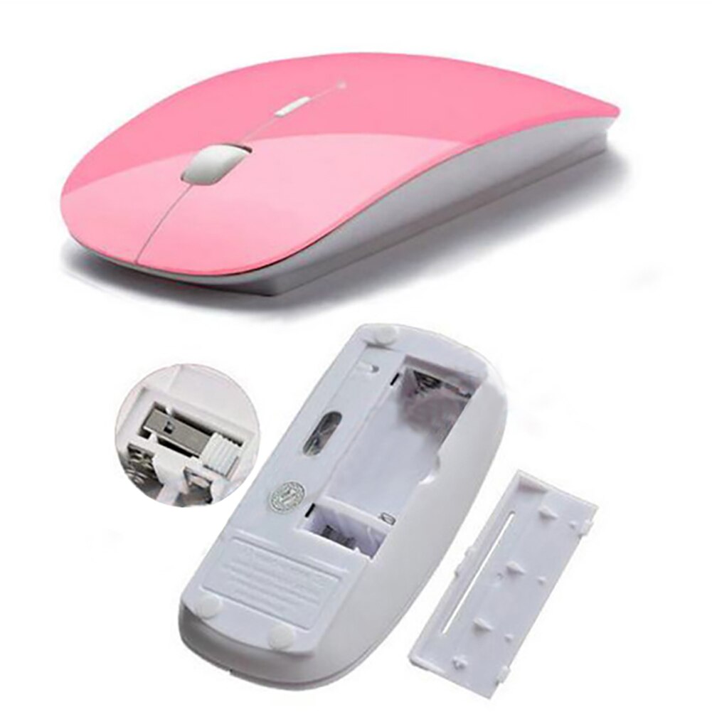 Ultra Thin DPI USB Optical Wireless Computer Mouse 2.4G Receiver Magic Mice Super Slim Mouse for Mac PC Laptop NO Bluetooth: Pink
