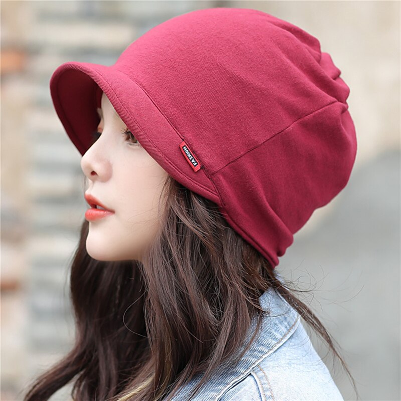 Gorros de algodón para mujer, gorro suave de , informal, de Color sólido, a la , para Otoño e Invierno