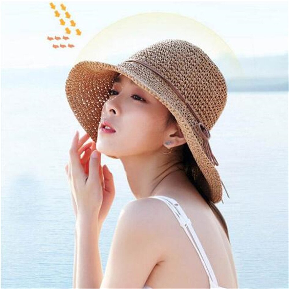 Sombrero De Paja Plegable Para Mujer, Transpirable Y De Ala Ancha, Ideal Para Playa Y Vacaciones