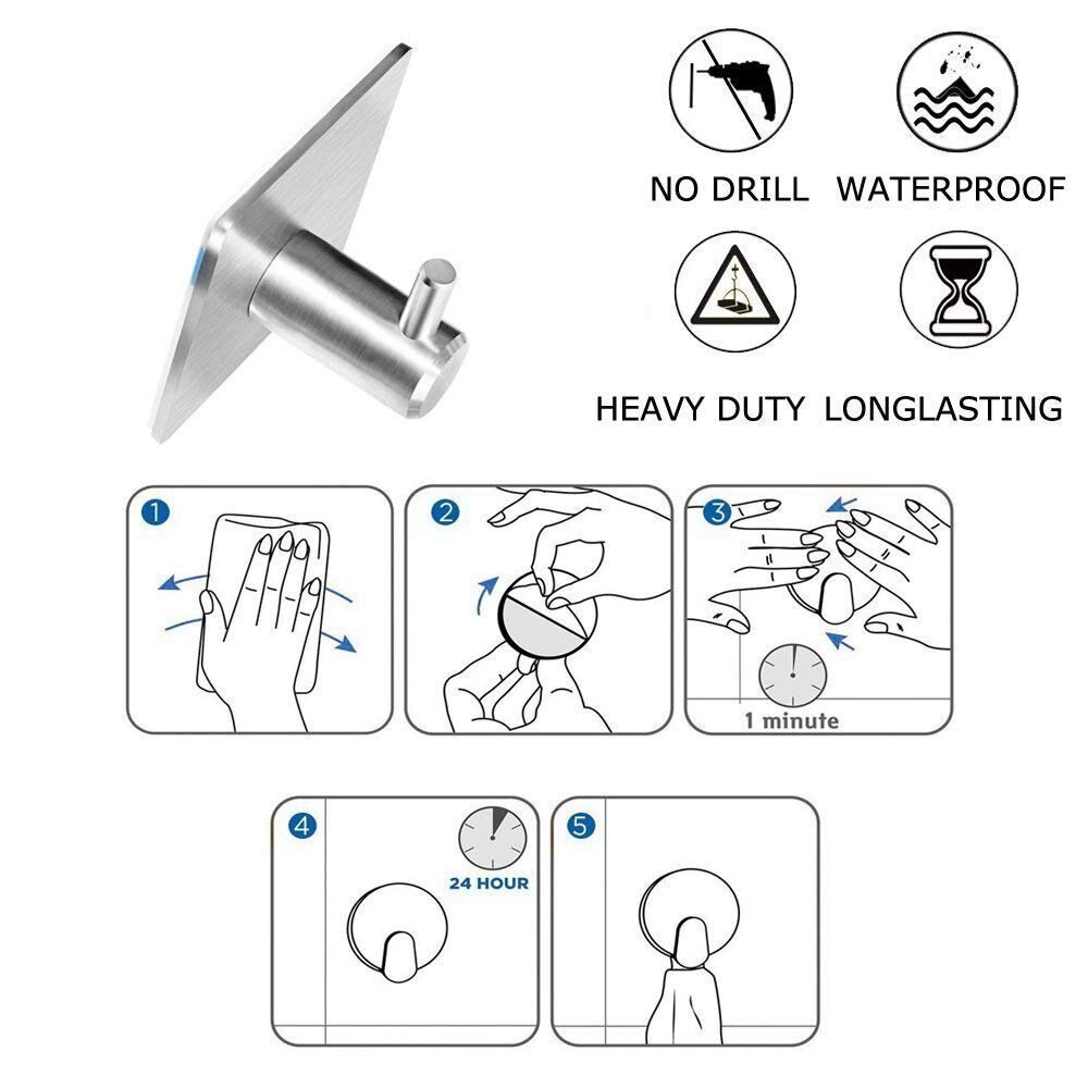 ! Pack 5 crochets auto-adhésif crochet, sac 5 304 acier inoxydable chapeau serviette robes cintre cintre salle de bains cuisine salle de bain cl