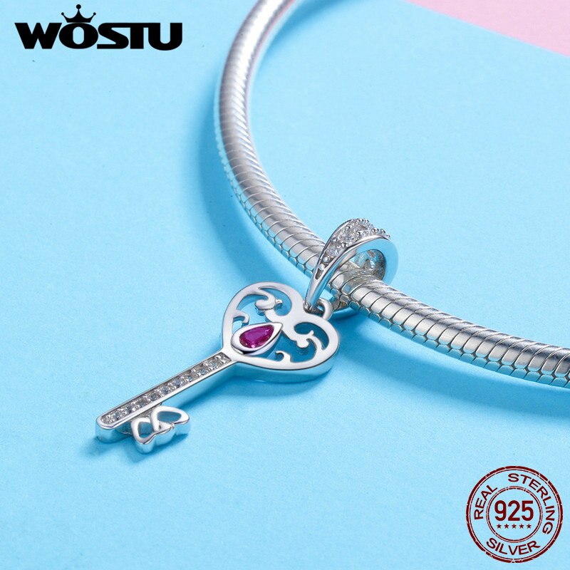 WOSTU 100% 925 Sterling Silver Key To Happiness Tear CZ Stone Charm Bead Fit Original Bracelet Bangle Fine Jewelry CQC791