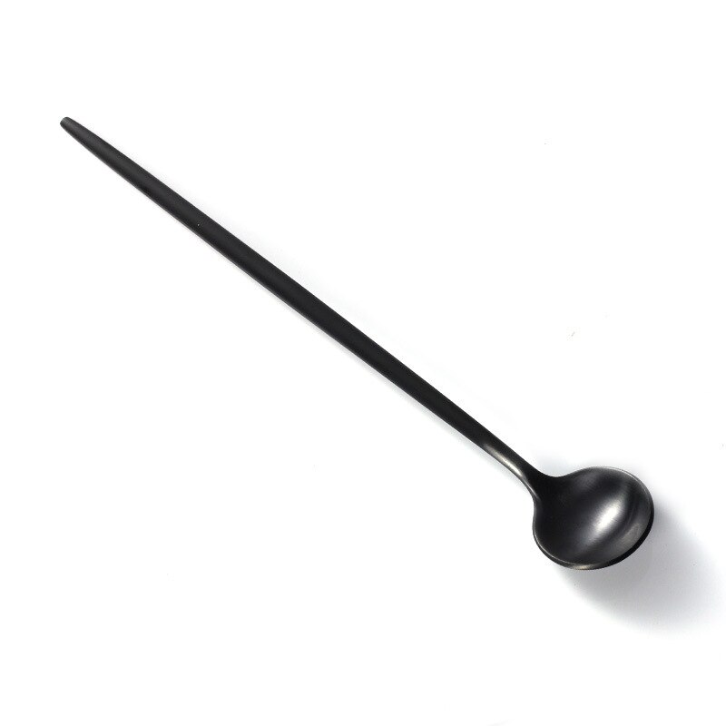 304 Stainless Steel Mixing Spoon Bar Spoon High-end Small Waist Shape Long Handle Ice Spoon Kitchen Gadget: blackH