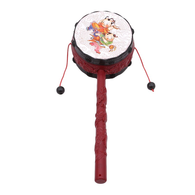 Rode Chinese Traditionele Spin Speelgoed Rammelaar Drum Kids Cartoon Hand Bell Plastic Voor Baby