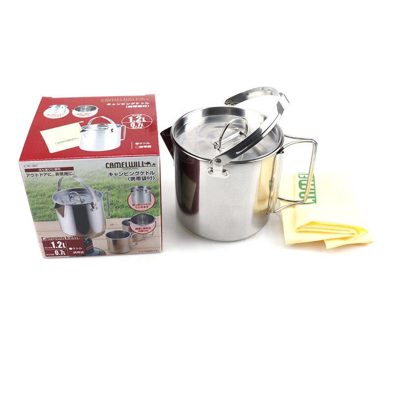 Tetera de acero inoxidable para acampar, hervidor de cocina al aire libre, tetera plegable colgante de Camping, tetera portátil de 1,2 L, tetera cafetera
