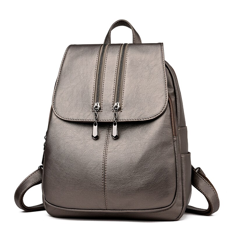 Mochila de cuero para ordenador portátil para mujer, morral femenino de lujo a la , bolso escolar Vintage, novedad de: Silver