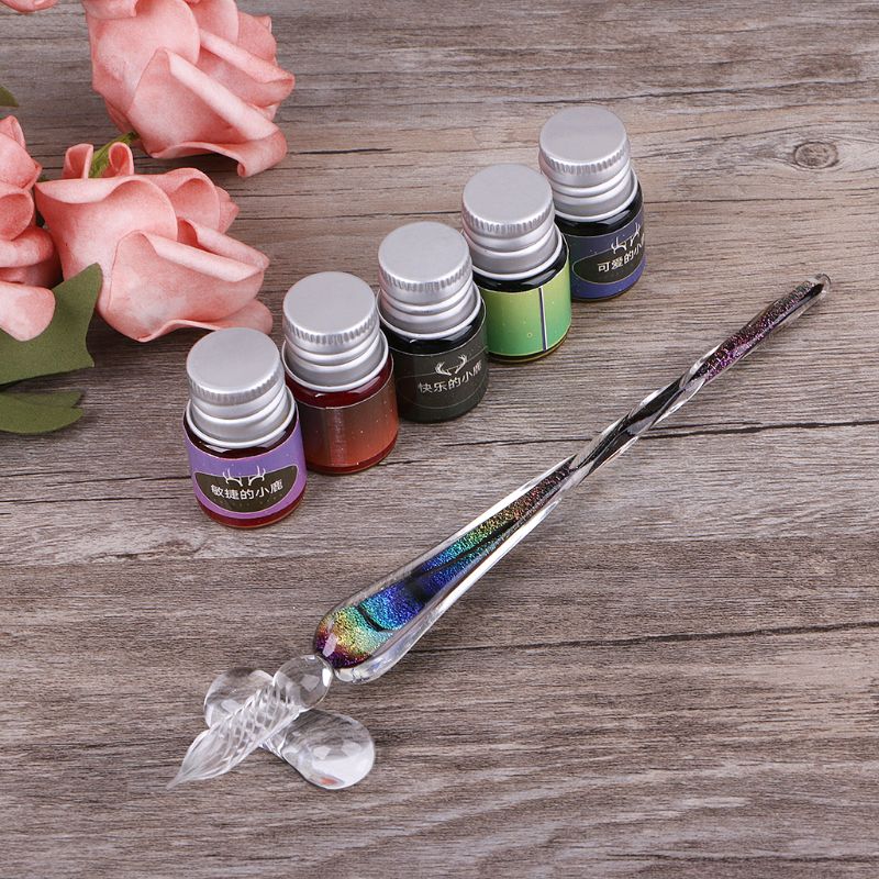 1 Set Crystal Star Sky Glass Ink Pen Glass Dip Pen For Writing Fountain Pen Set with Box