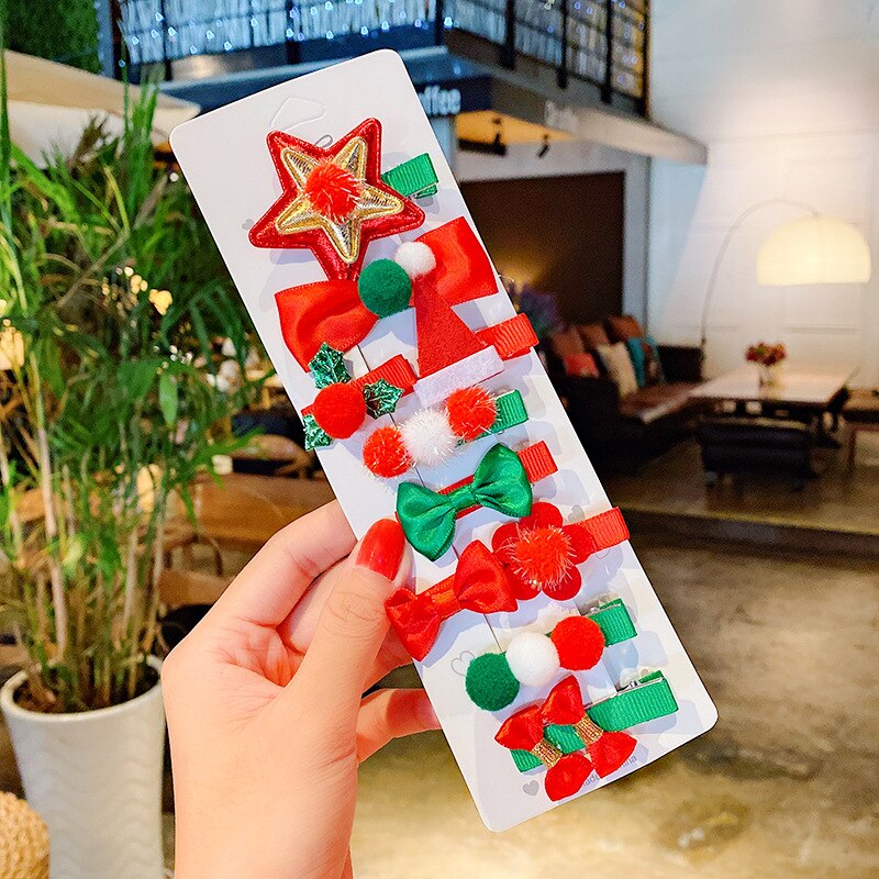 10/pces/conjunto dos desenhos animados presentes de natal conjunto menina grampos de cabelo barrettes ornamento de cabelo bandana crianças grampos de cabelo de natal