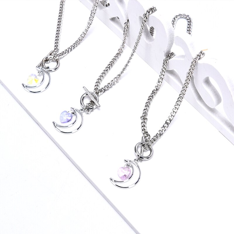 1PCS Hollow Moon Crystal Heart Necklace Clavicle Chain Choker Women Jewelry