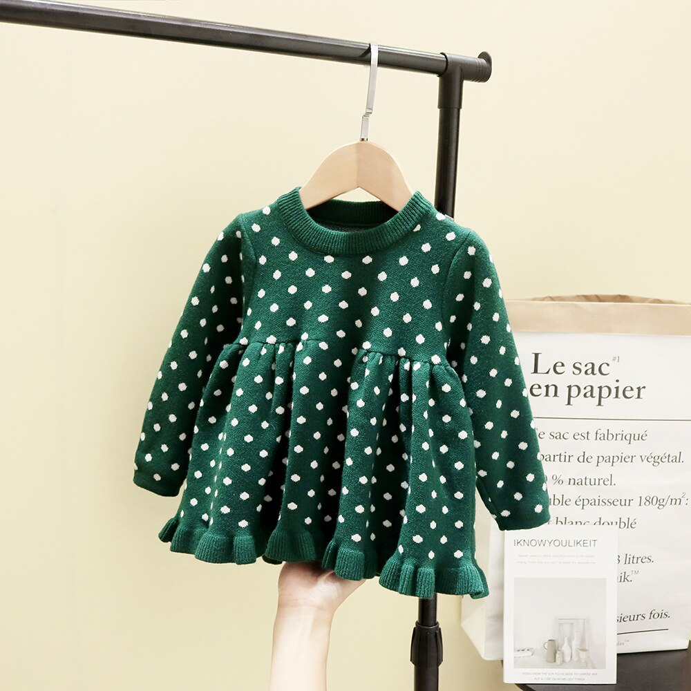 Baby Peuter Meisjes Swearter Jurk Xmas Stippen Jurk Met Lange Mouwen Herfst Winter Ruches Kleding Jaar Outfit: Dark green / 24M
