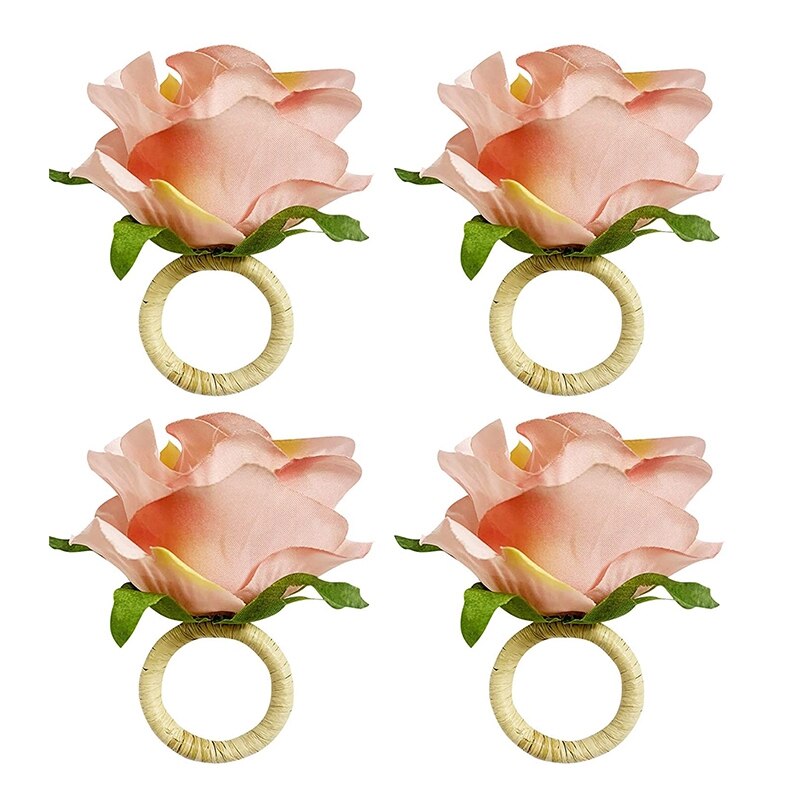 4Pcs Rose Flower Napkin Rings Crafts Vine Napkin Holder Rings Table Decorations for Wedding Valentine's Banquet