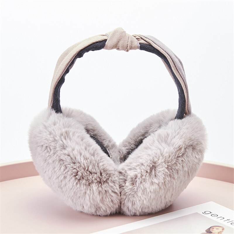 Winter Women Outdoor Earmuff Bowknot Foldable Cover Earphones Thick Plush Ear Warm Fluffy Fur Patchwork Headphone Girls: 3