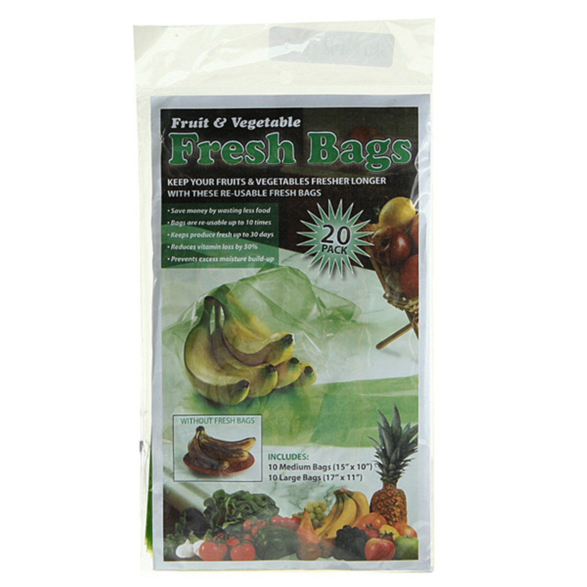 20PCS Green Fresh Bags Kitchen Storage Food Vegetable Fruit and Produce Reusable Life Extender Price