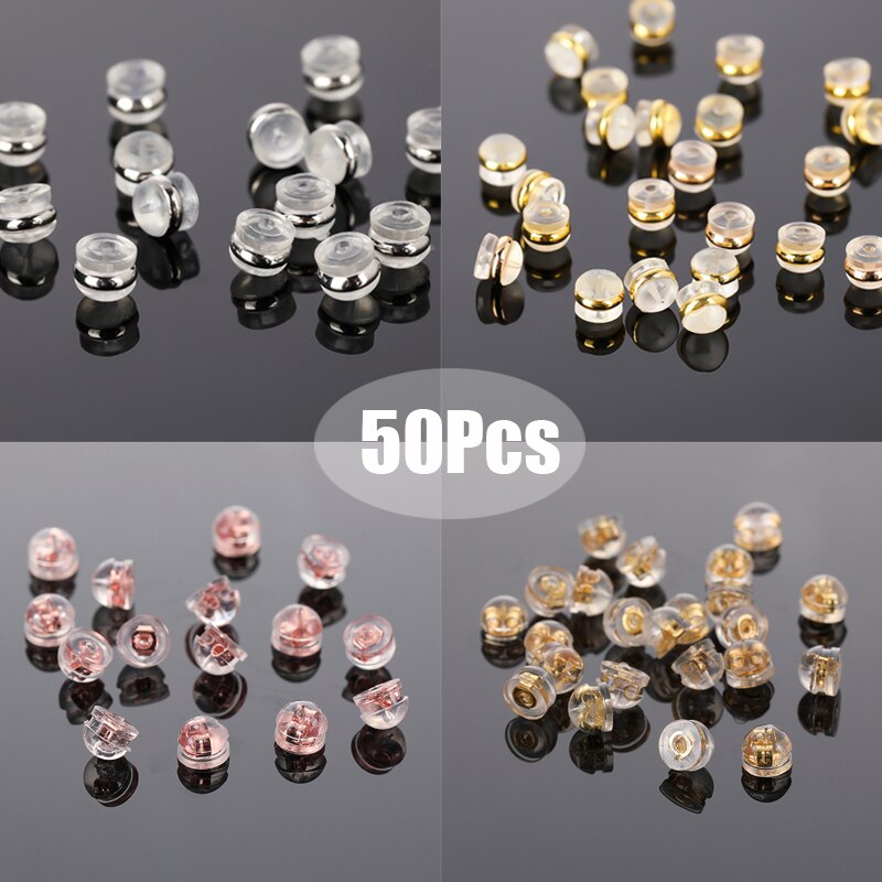 50 Stuks Zachte Siliconen Rubber Ear Terug Stoppers Siliconen Gecoat Hamburger Oordoppen Voor Sieraden Maken Diy Earring Accessoires