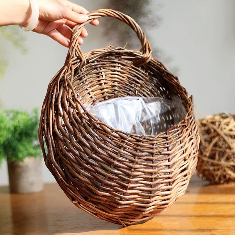 Cesta de vime natural para decoração, cesto de flores feita de tecido trançado para parede, vaso, pote, decoração