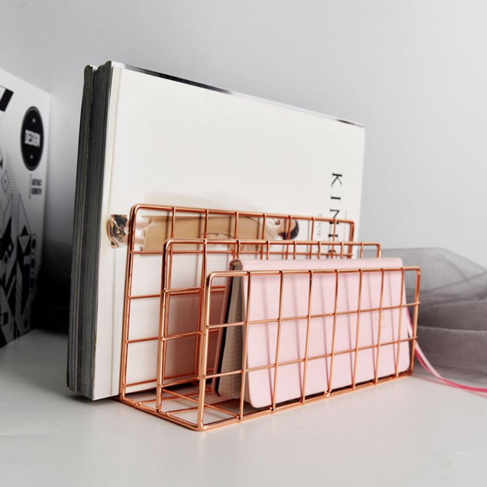 Grid 3 Compartments Bookshelf Magazine File Organizer Holder Wrought Iron Rack T8DB